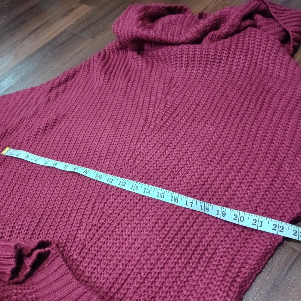 Umgee Fold Over Burgundy Oversized Knitted Sweater